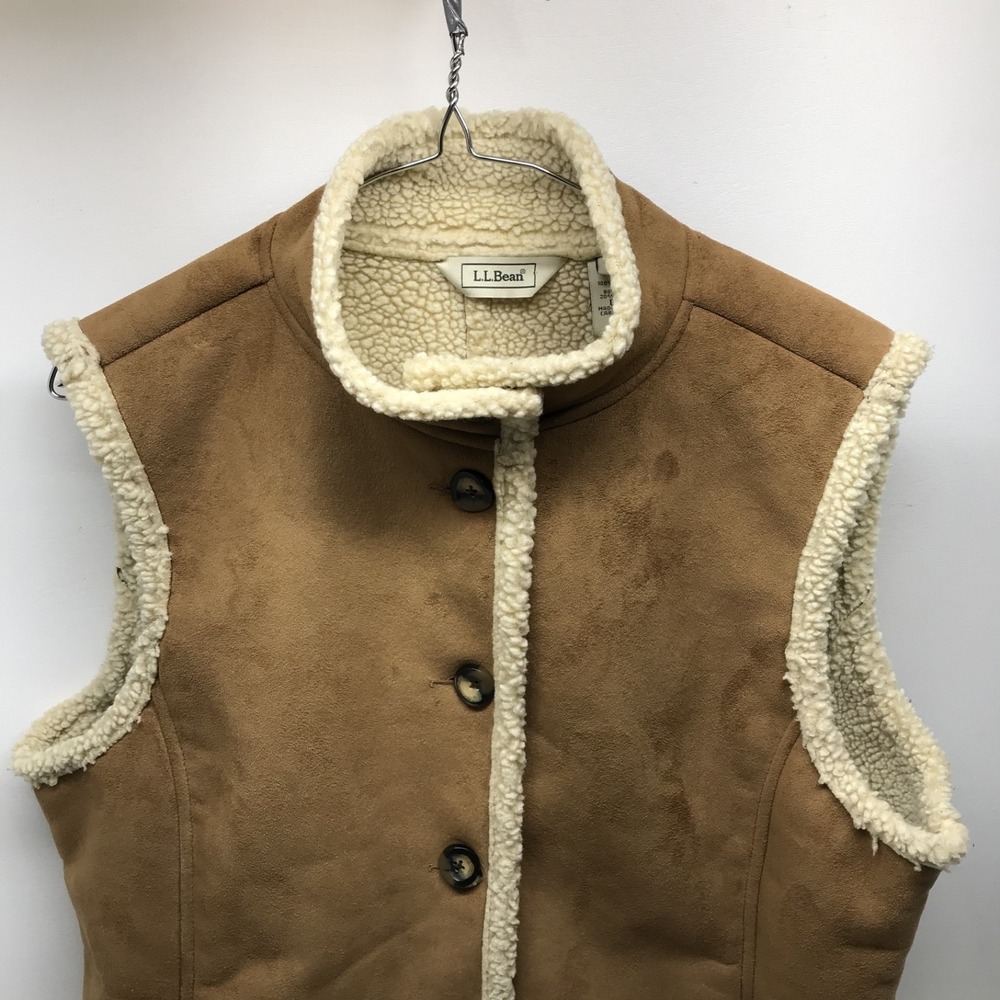 Vintage LL Bean Suede Sherpa Lined Brown Vest western cowgirl size large women